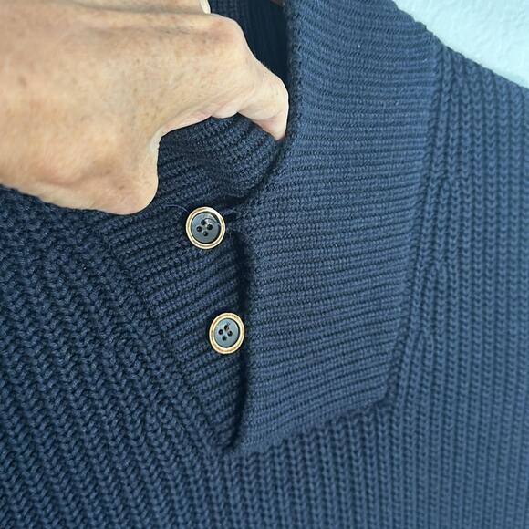NEW H&M Navy Blue Fisherman Sweater Shawl Collar Long Sleeve Fall XS Preppy Wool - Picture 4 of 7